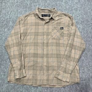 Fintech Men's Long Sleeve Button Front Flannel Shirt Plaid Beige - Size XXL